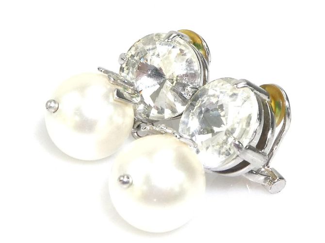 Orecchini a clip argento e bianchi Miu Miu Bianco - vista 3