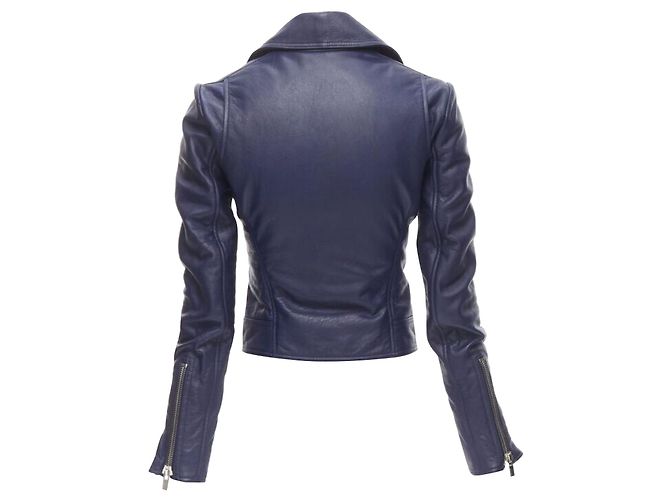 Chaqueta biker cropped de piel de cordero azul oscuro BALENCIAGA 2014 - vista 5