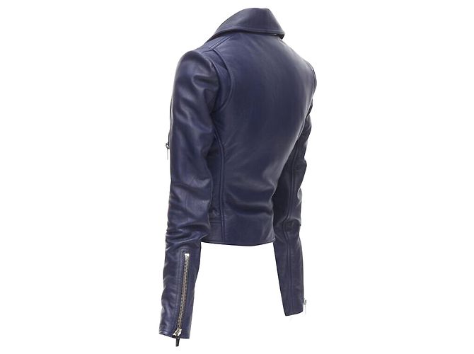 Chaqueta biker cropped de piel de cordero azul oscuro BALENCIAGA 2014 - vista 6