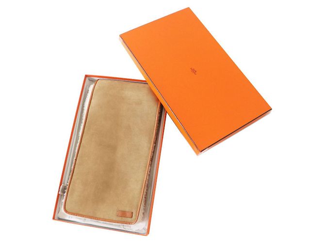 Trim Hermès Hermes Schaffellschal mit Lederbesatz Braun - Ansicht 2