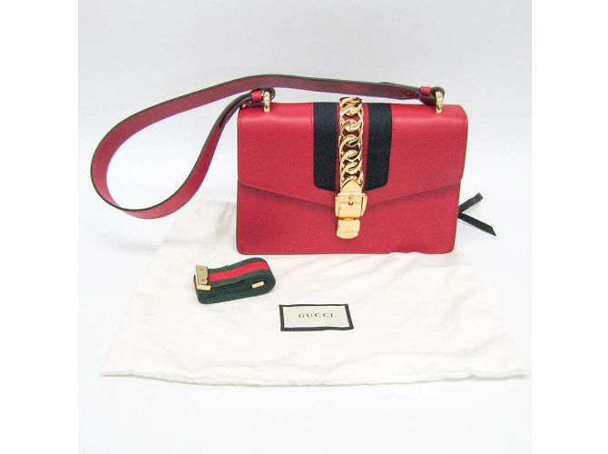 Gucci Sylvie 421882 Women's Leather Shoulder Bag Red - view 14