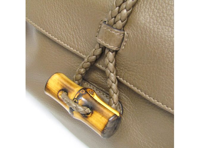 Borsa a spalla in pelle da donna Gucci Bamboo 338985 Cachi - vista 6