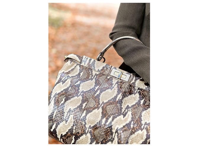 Sac à main Fendi Grand Peekaboo en Python Marron Clair - vue 2