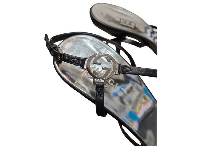 Sandali Gucci in pelle nera con cinturino alla caviglia Nero - vista 3