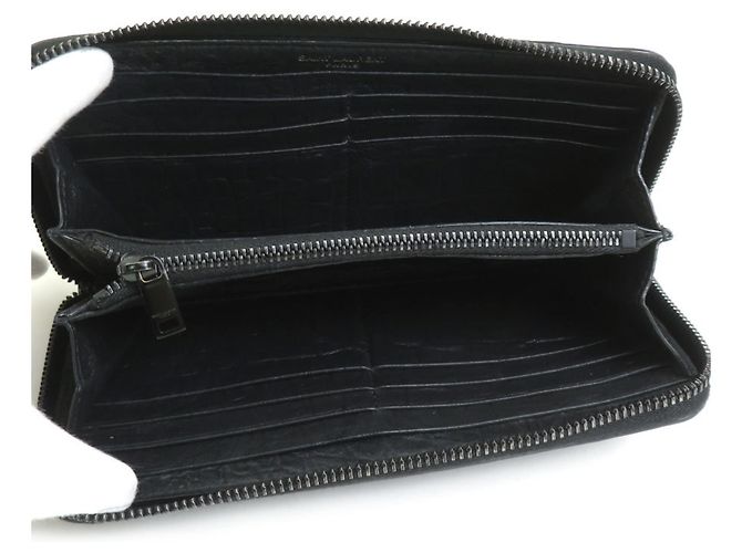 Saint Laurent geprägte Leder-Langbörse Schwarz - Ansicht 3