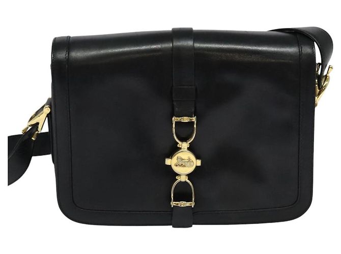 Céline Sac à épaule CELINE en cuir noir et or Auth mr1261 Doré - vue 13