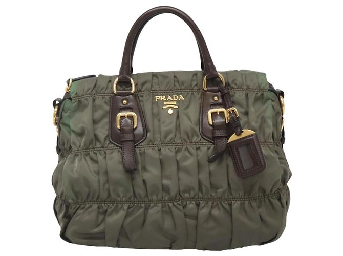 PRADA Borsa a Mano Nylon 2 vie Kaki Oro Auth BD1244 D'oro Cachi - vista 13