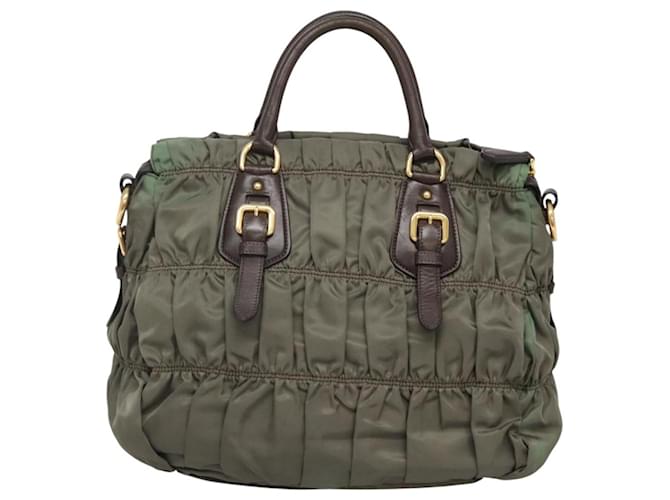 PRADA Borsa a Mano Nylon 2 vie Kaki Oro Auth BD1244 D'oro Cachi - vista 2