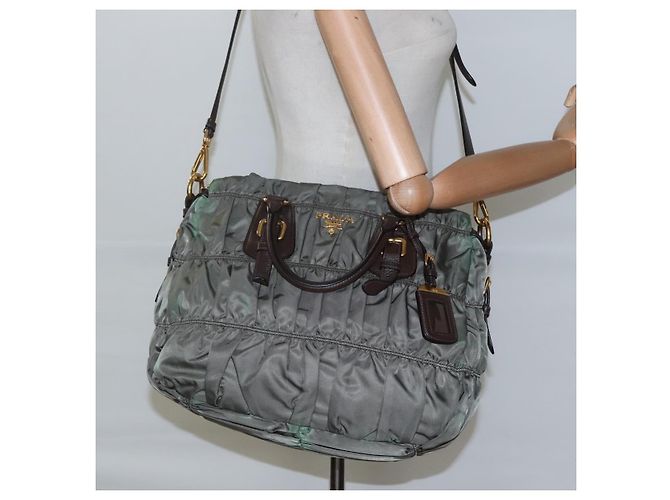 PRADA Borsa a Mano Nylon 2 vie Kaki Oro Auth BD1244 D'oro Cachi - vista 25