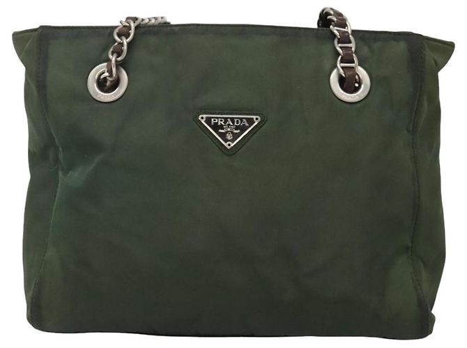 PRADA Borsa a Spalla con Catena in Nylon Verde Auth BD1448 - vista 13