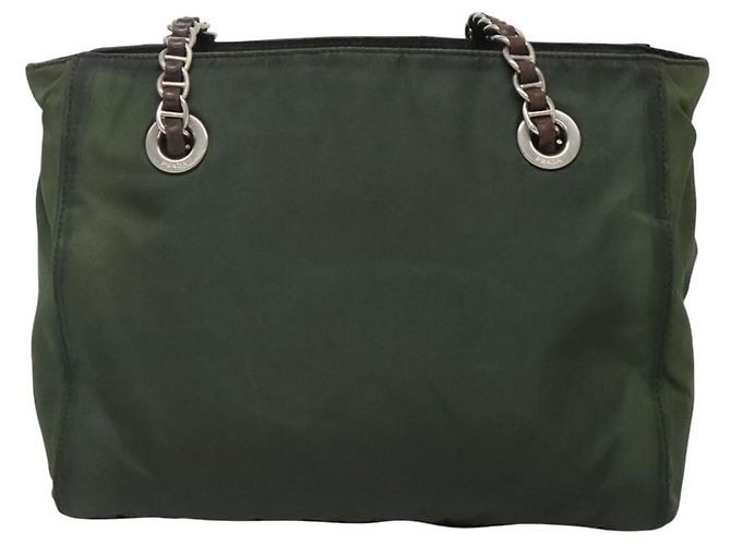 PRADA Borsa a Spalla con Catena in Nylon Verde Auth BD1448 - vista 2