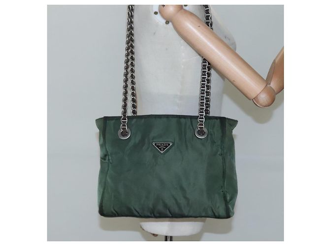 PRADA Borsa a Spalla con Catena in Nylon Verde Auth BD1448 - vista 23