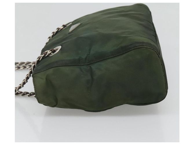 PRADA Borsa a Spalla con Catena in Nylon Verde Auth BD1448 - vista 3