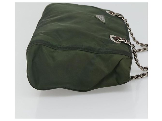 PRADA Borsa a Spalla con Catena in Nylon Verde Auth BD1448 - vista 4