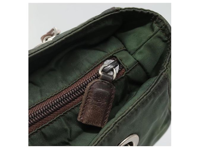 PRADA Borsa a Spalla con Catena in Nylon Verde Auth BD1448 - vista 9