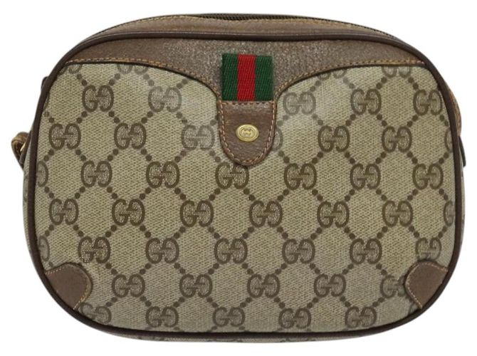 GUCCI GG Supreme Web Sherry Line Borsa PVC Beige Oro 156 02 066 Auth ki5606 D'oro - vista 13