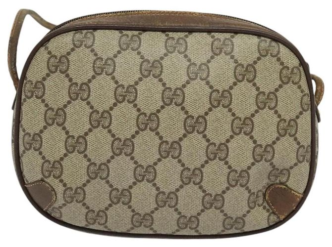 GUCCI GG Supreme Web Sherry Line Borsa PVC Beige Oro 156 02 066 Auth ki5606 D'oro - vista 2
