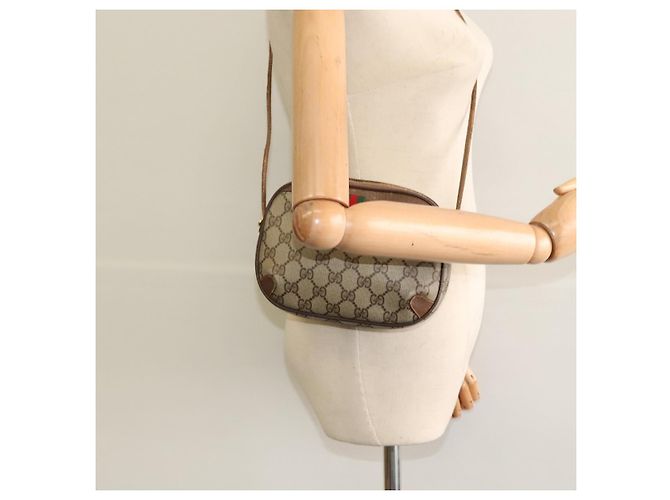 GUCCI GG Supreme Web Sherry Line Borsa PVC Beige Oro 156 02 066 Auth ki5606 D'oro - vista 20