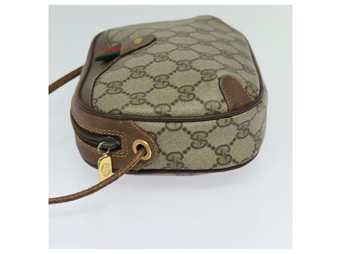 GUCCI GG Supreme Web Sherry Line Borsa PVC Beige Oro 156 02 066 Auth ki5606 D'oro - vista 3