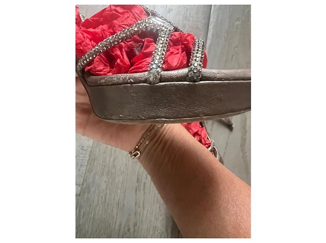 Sandali Rene Caovilla Taupe in Pelle con Strass Swarovski Metallico - vista 11