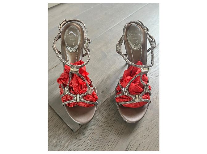 Sandali Rene Caovilla Taupe in Pelle con Strass Swarovski Metallico - vista 2