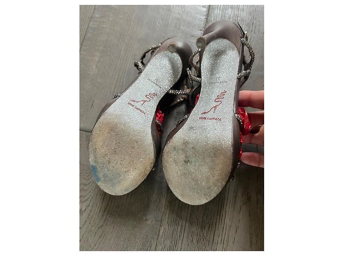 Sandali Rene Caovilla Taupe in Pelle con Strass Swarovski Metallico - vista 6