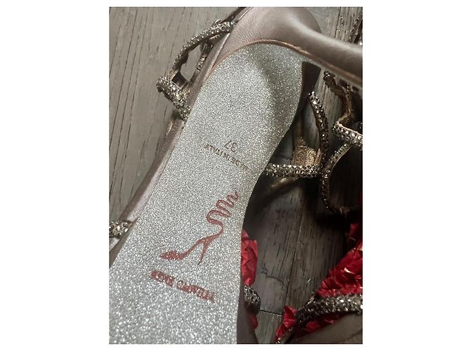 Sandali Rene Caovilla Taupe in Pelle con Strass Swarovski Metallico - vista 7