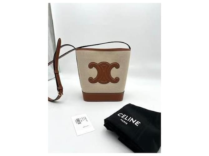Borsa Céline in pelle e cotone beige - vista 12