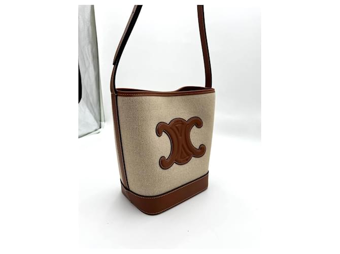 Borsa Céline in pelle e cotone beige - vista 3