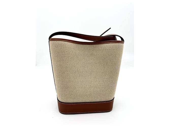 Borsa Céline in pelle e cotone beige - vista 4