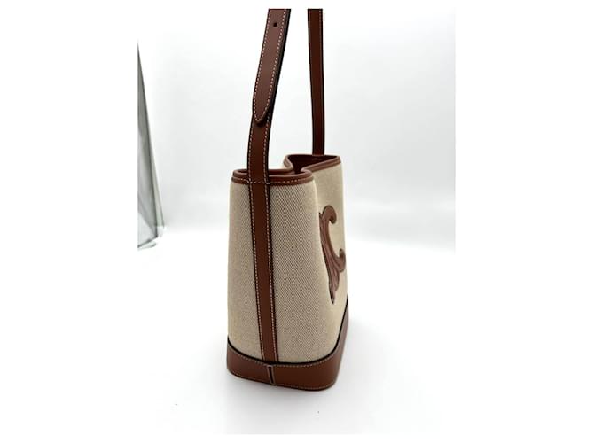 Borsa Céline in pelle e cotone beige - vista 5