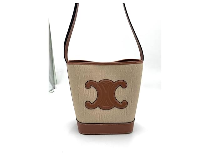 Borsa Céline in pelle e cotone beige - vista 6