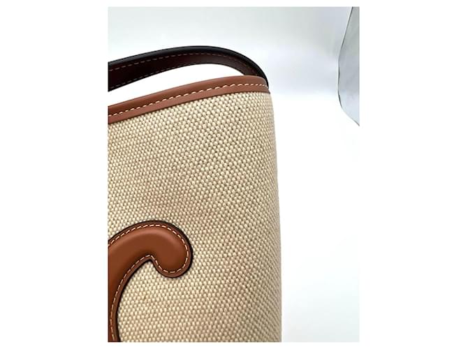 Borsa Céline in pelle e cotone beige - vista 7