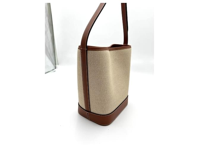 Borsa Céline in pelle e cotone beige - vista 8