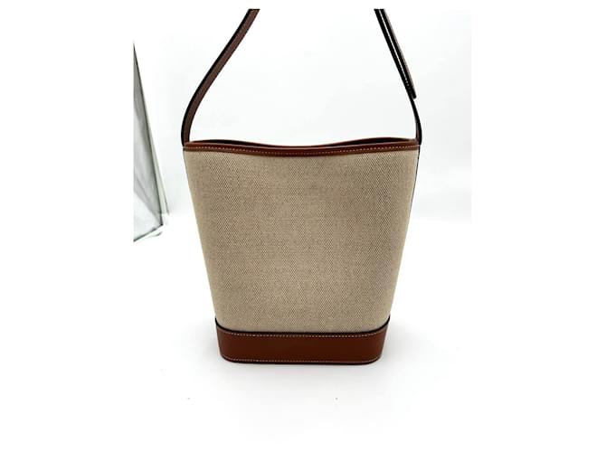Borsa Céline in pelle e cotone beige - vista 9