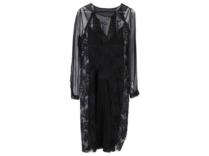 Alberta Ferretti Spitzen-Midi-Kleid aus schwarzer Seide - Ansicht 2