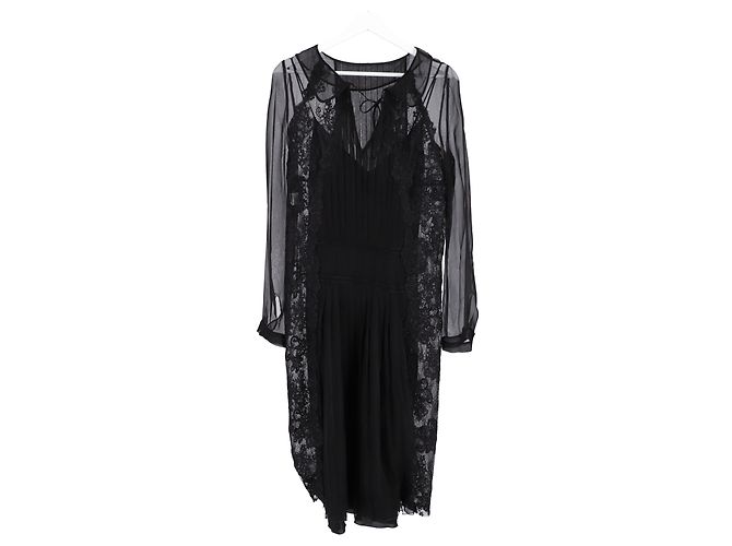 Alberta Ferretti Spitzen-Midi-Kleid aus schwarzer Seide - Ansicht 4