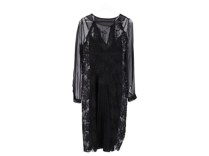 Alberta Ferretti Spitzen-Midi-Kleid aus schwarzer Seide - Ansicht 5