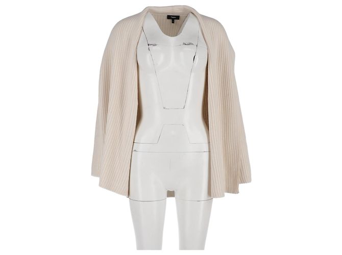 Rippstrick offener Cardigan von Theory aus cremefarbener Wolle Weiß Roh - Ansicht 4