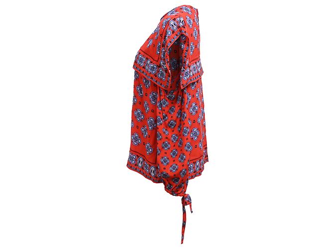 Top de seda roja con estampado de mosaico de hombros descubiertos Sandro Dalla - vista 2