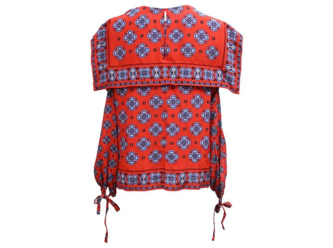 Top de seda roja con estampado de mosaico de hombros descubiertos Sandro Dalla - vista 3