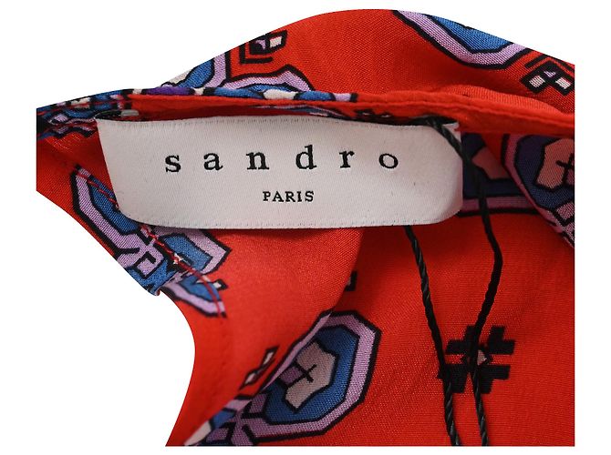 Top de seda roja con estampado de mosaico de hombros descubiertos Sandro Dalla - vista 4