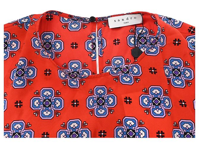 Top de seda roja con estampado de mosaico de hombros descubiertos Sandro Dalla - vista 5