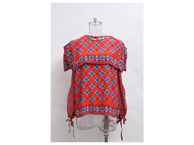 Top de seda roja con estampado de mosaico de hombros descubiertos Sandro Dalla - vista 6