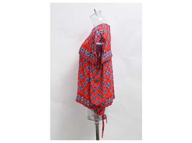 Top de seda roja con estampado de mosaico de hombros descubiertos Sandro Dalla - vista 7