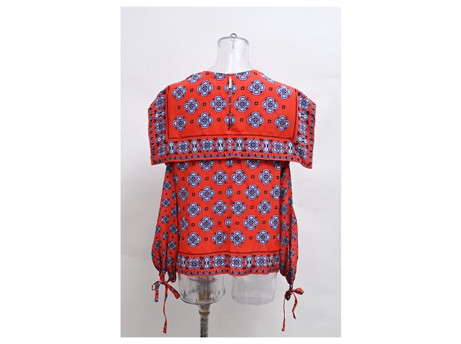 Top de seda roja con estampado de mosaico de hombros descubiertos Sandro Dalla - vista 8