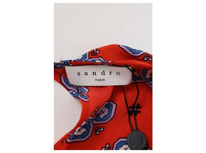 Top de seda roja con estampado de mosaico de hombros descubiertos Sandro Dalla - vista 9