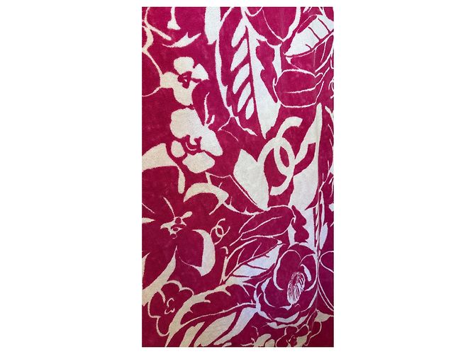 Toalla de baño Chanel Coco Beach rosa de algodón con camelia - vista 2
