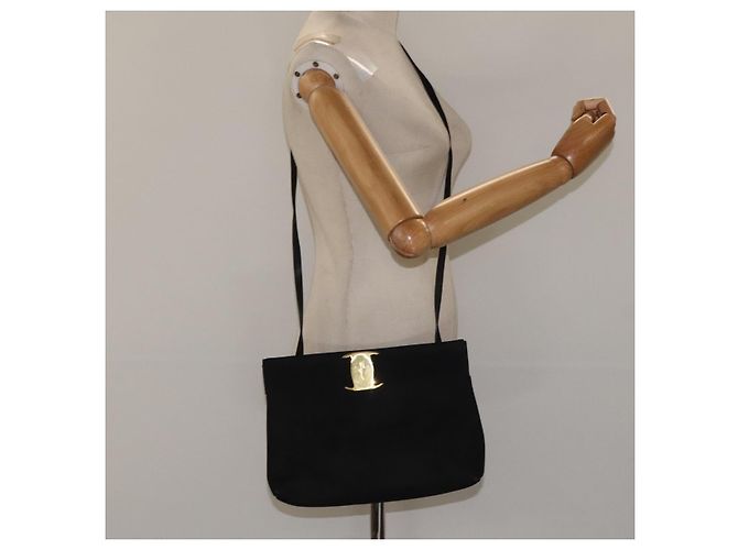 Borsa a spalla Salvatore Ferragamo in suede nero e oro Auth nb434 D'oro - vista 20