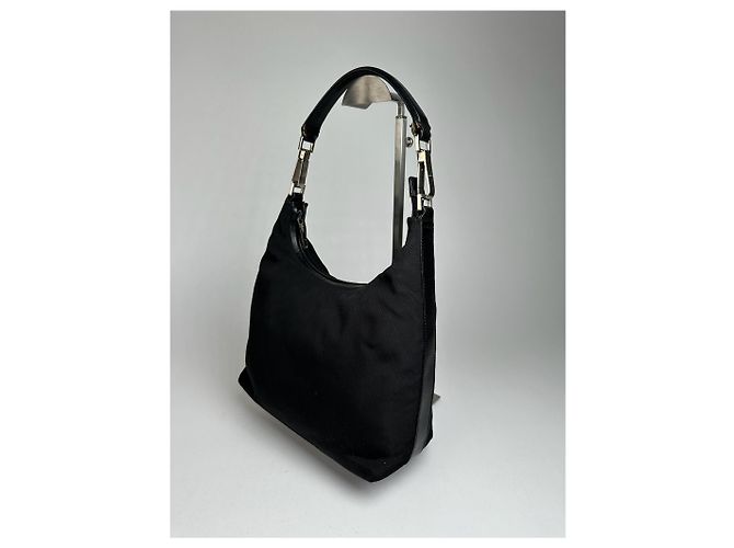 Vintage Gucci Canvas-Leder Tasche Schwarz - Ansicht 10